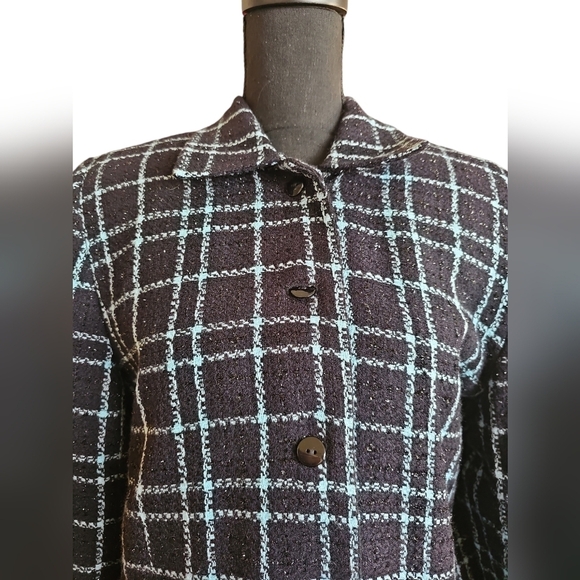 Sag Harbor Black Teal Checkered Shiny Lined Women's Coat Jacket (Size 16) - Picture 3 of 4